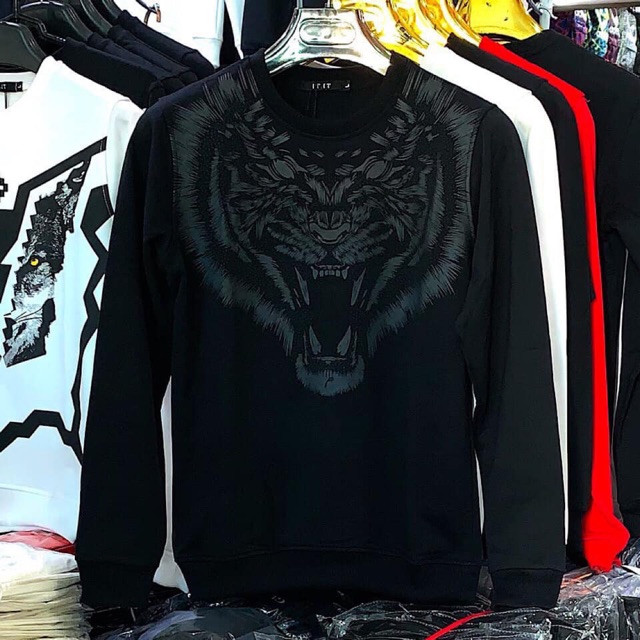 Áo Sweater nỉ nam dài tay in hổ màu đen | trắng thời trang cao cấp