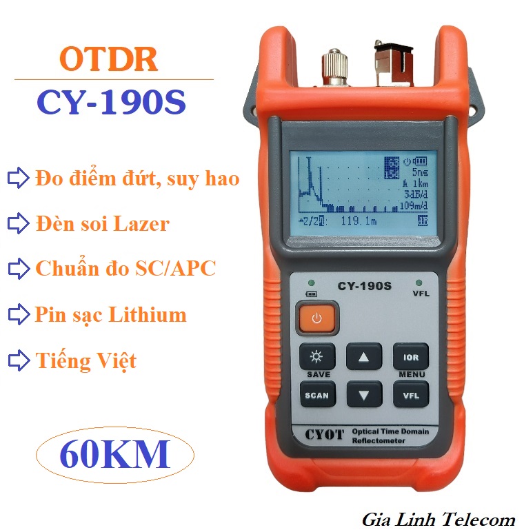 Máy đo điểm đứt cáp quang OTDR CY190S Tiếng Việt SC/APC