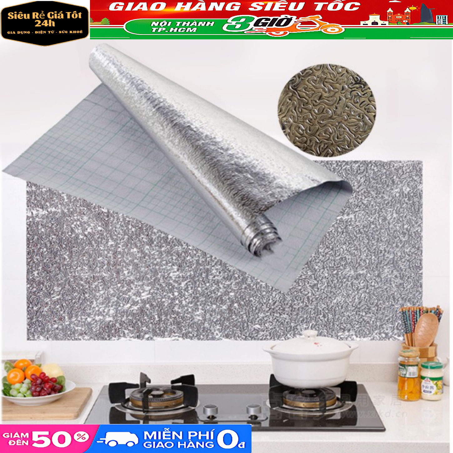 SET 2 CUỘN GIẤY BẠC DÁN BẾP CÁCH NHIỆT CHỐNG BÁM BẨN ĐA NĂNG BỀN ĐẸP KÍCH THƯỚC 2MX60