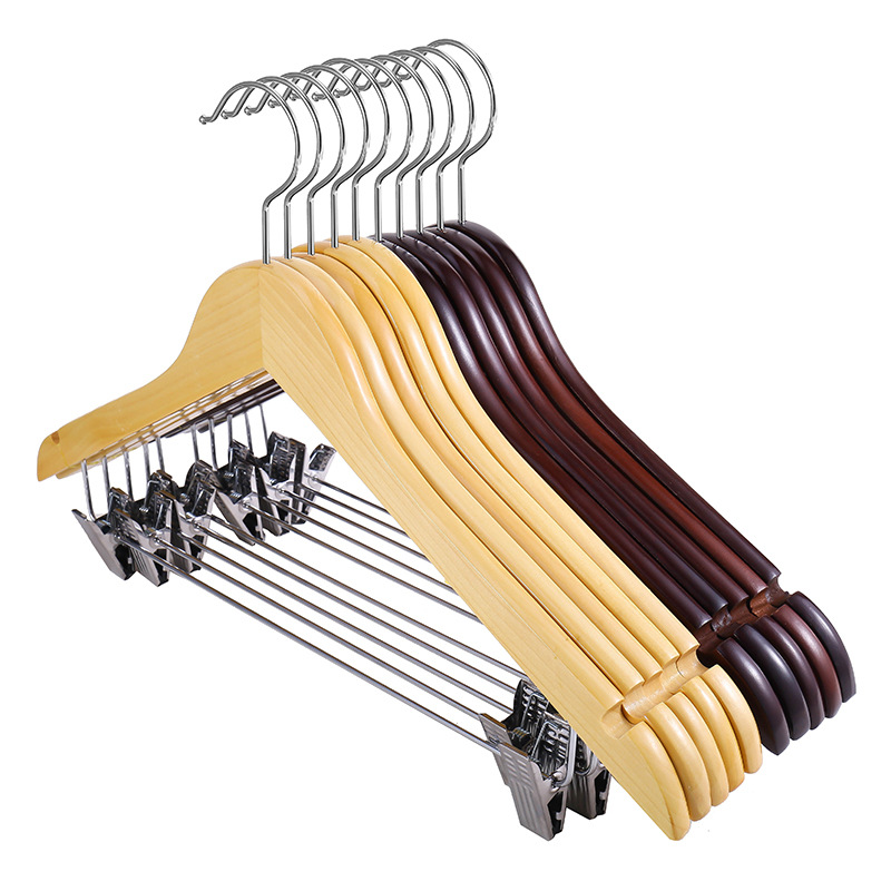 Móc treo quần áo gỗ thanh ngang kẹp inox 44.5cm