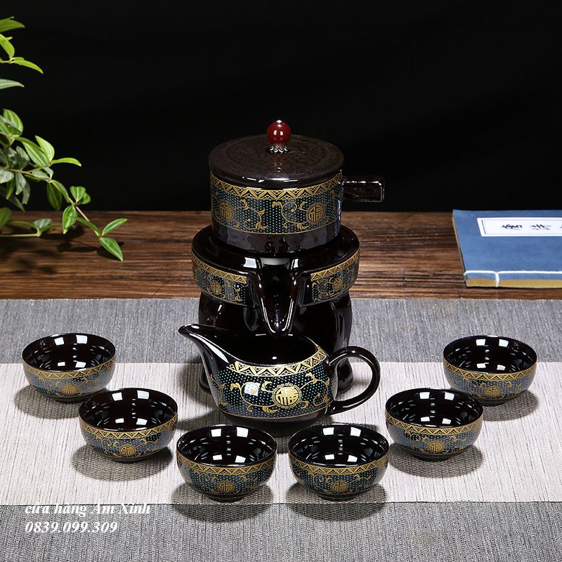 Bộ ấm chén pha trà đạo tự động Kiểu Cối Xay họa tiết Cung Đình