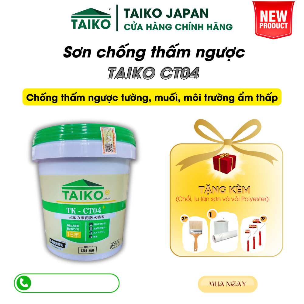 [Chống Thấm Ngược - Môi Trường Ẩm][Hàng Chính Hãng-BH 2 Năm][Hàng Chính Hãng-BH 2 Năm]Keo Quét Chống Thấm TAIKO CT4 Mái Nhà Tường Nhà, Bể Các, Bể Âm An Toàn Hiệu Quả