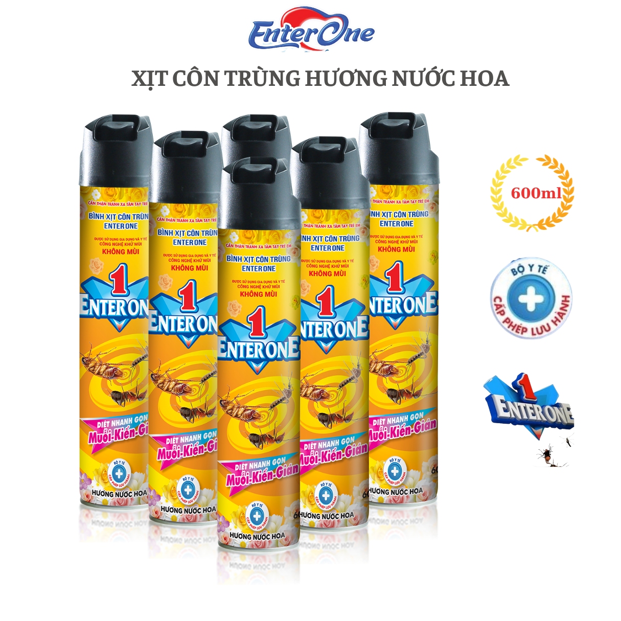 Bình xịt côn trùng EnterOne hương nước hoa 600ml , xịt côn trùng, diệt muỗi diệt kiến, diệt gián hiệu quả an toàn được Bộ Y Tế cấp phép