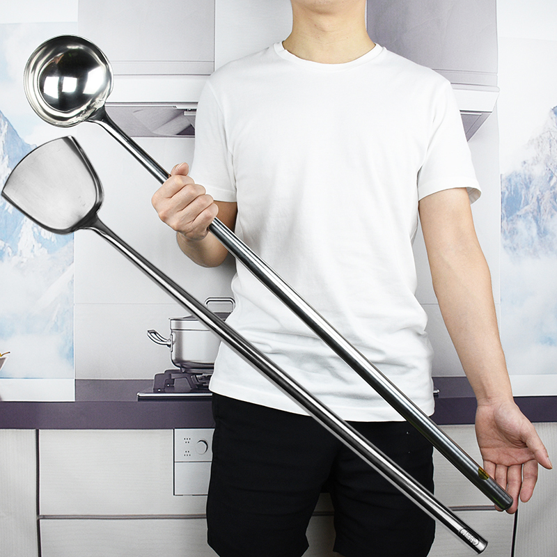 Xẻng cán dài, thìa chiên đầu bếp inox, thìa canh dài, xẻng lớn nhà hàng thương mại, xẻng xào rau siêu dài