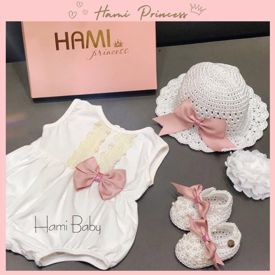 Set body đính nơ cộc tay cotton mềm mại cực xinh cho em bé hami baby ❤️ hami princess