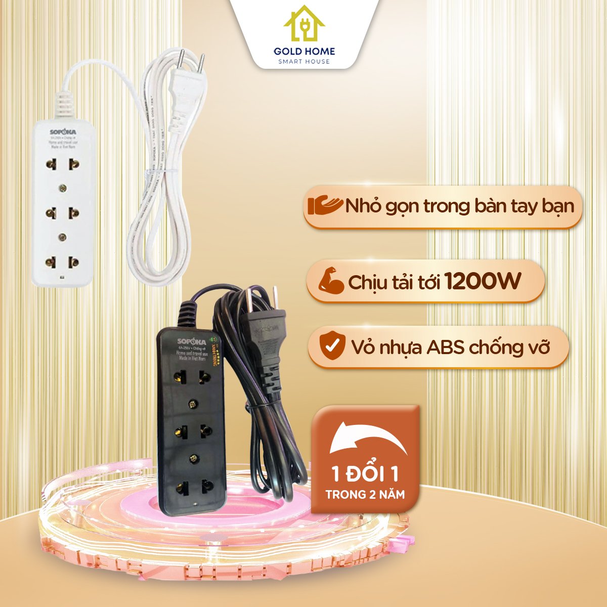 Ổ cắm điện Sopoka 1200W, ổ cắm mini, ổ điện 3 lỗ cắm chống vỡ, ổ cắm không dây và có dây nhỏ gọn an toàn bảo hành 2 năm 1 đổi 1