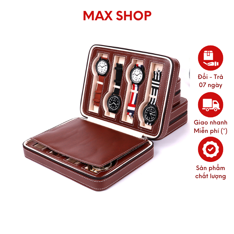 Hộp Đồng Hồ Bọc Da 8 Ngăn Du Lịch