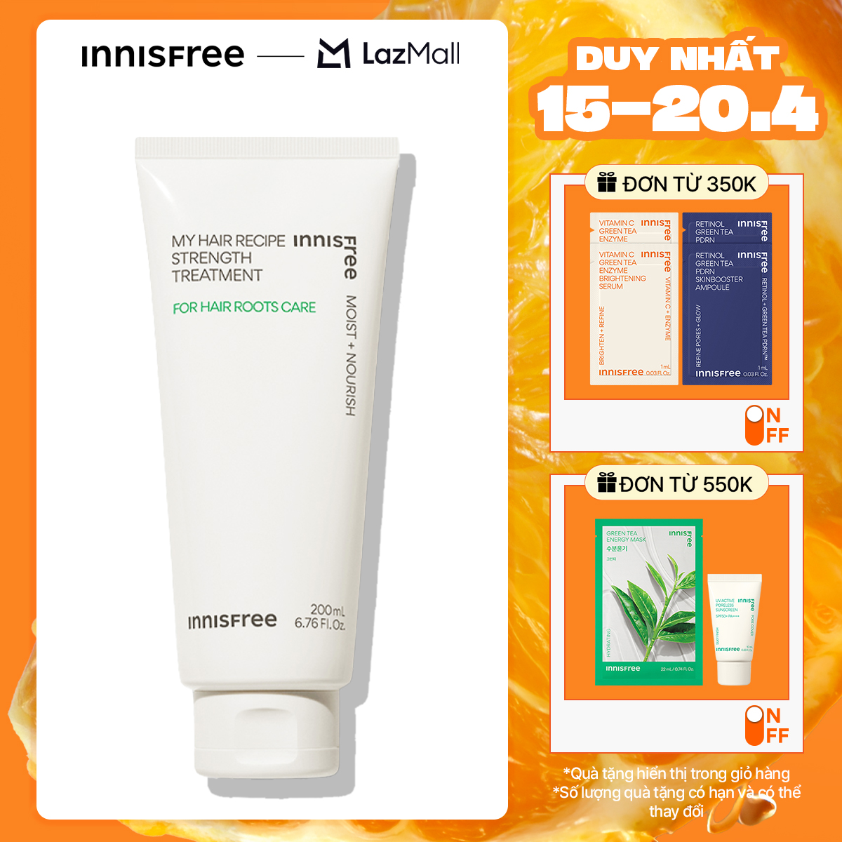 Kem ủ dưỡng chân tóc INNISFREE My Hair Recipe Strength Treatment For Hair Roots Care 200ml