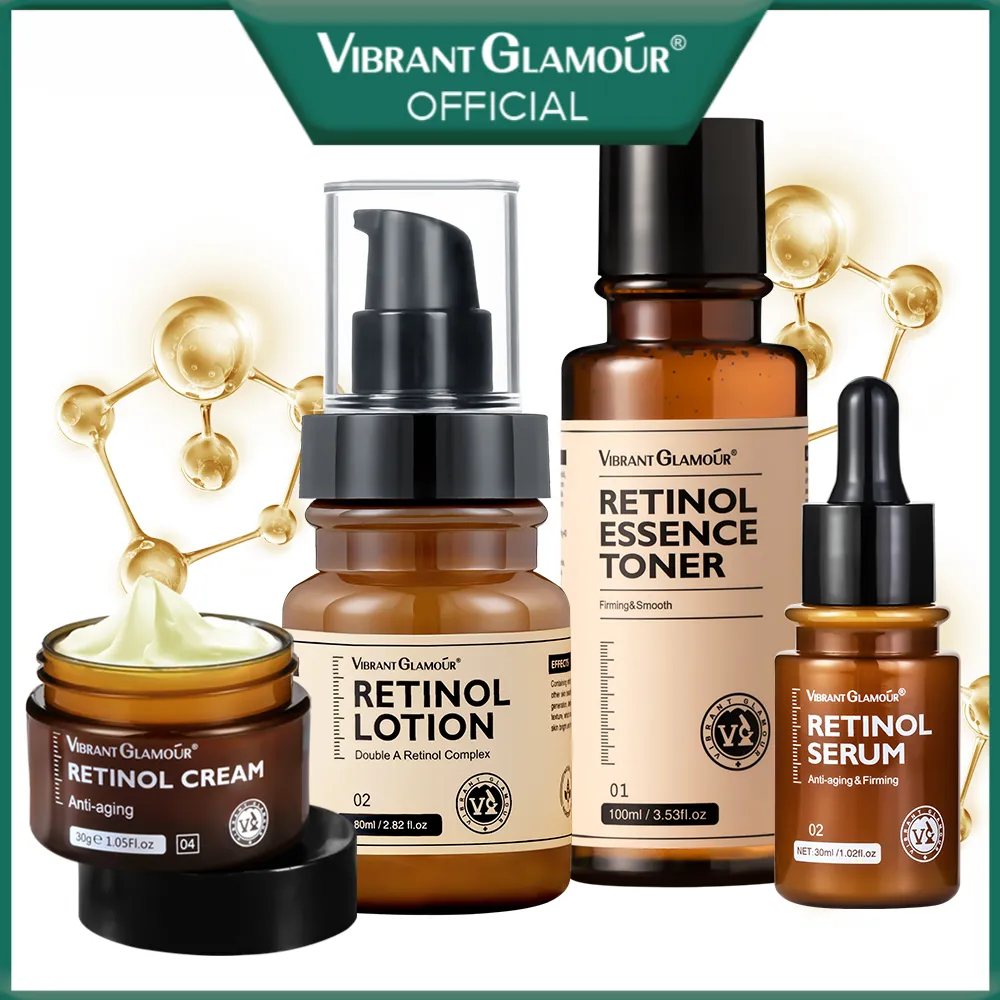 VIBRANT GLAMOUR Retinol Toner + tinh chất chống lão hóa da mặt+ kem ẩm Retinol+kem chống nhăn lão hóa kem dưỡng trắng chống lão hóa retinol làm sáng da dưỡng ẩm chất serum 4PCS