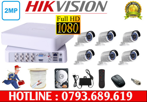 Trọn bộ camera 6 mắt hikvision 2.0mp full hd - bộ 6 camera hikvision đầy đủ vật tư _ tặng kèm 60m dây