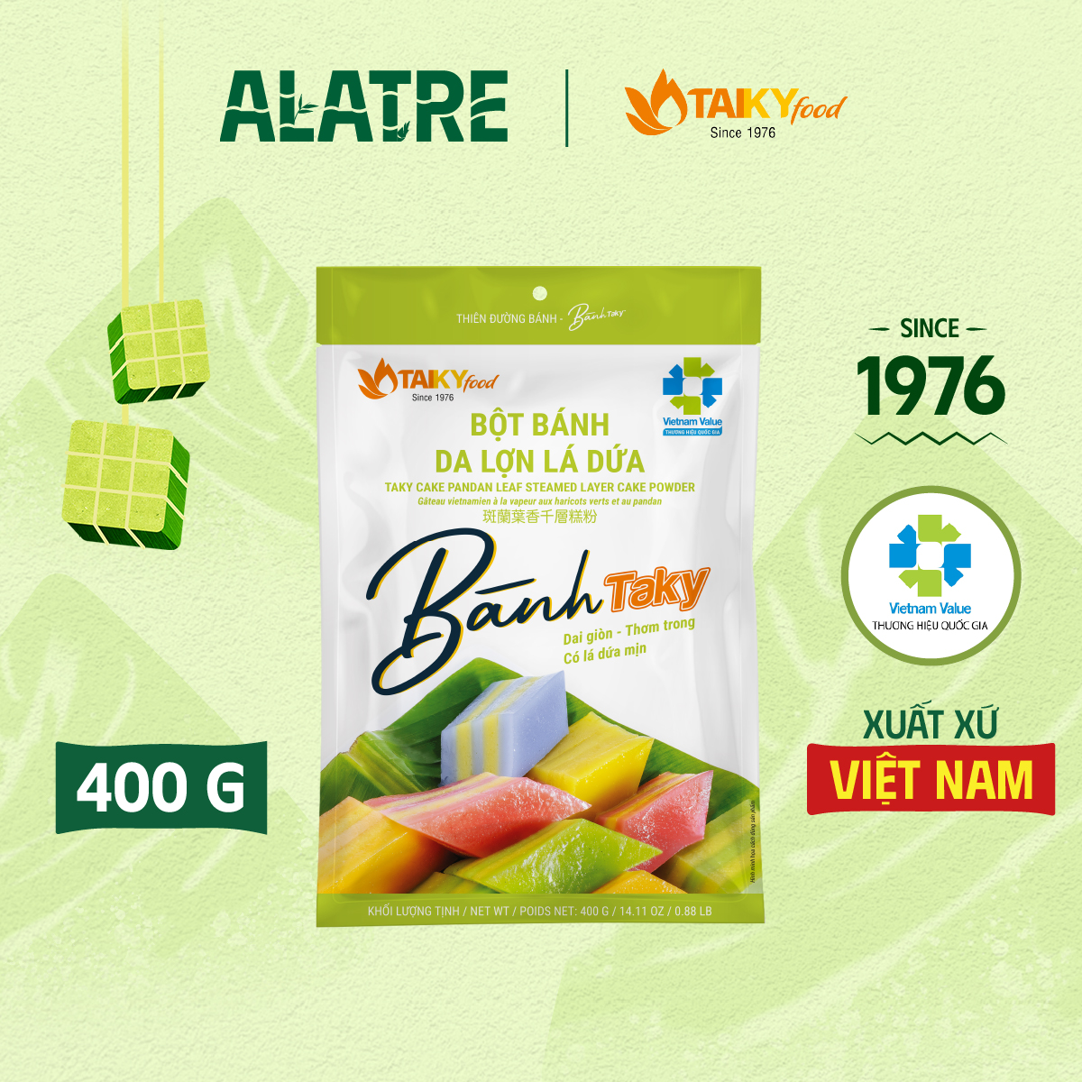 Bột bánh da lợn lá dứa Tài Ký gói 400g (tặng kèm gói bột lá dứa)