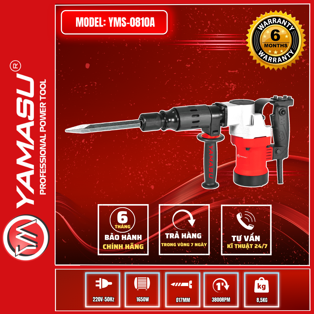Máy đục bê tông 17mm Yamasu YMS-0810A - Công suất lớn, bền bỉ và hiệu quả
