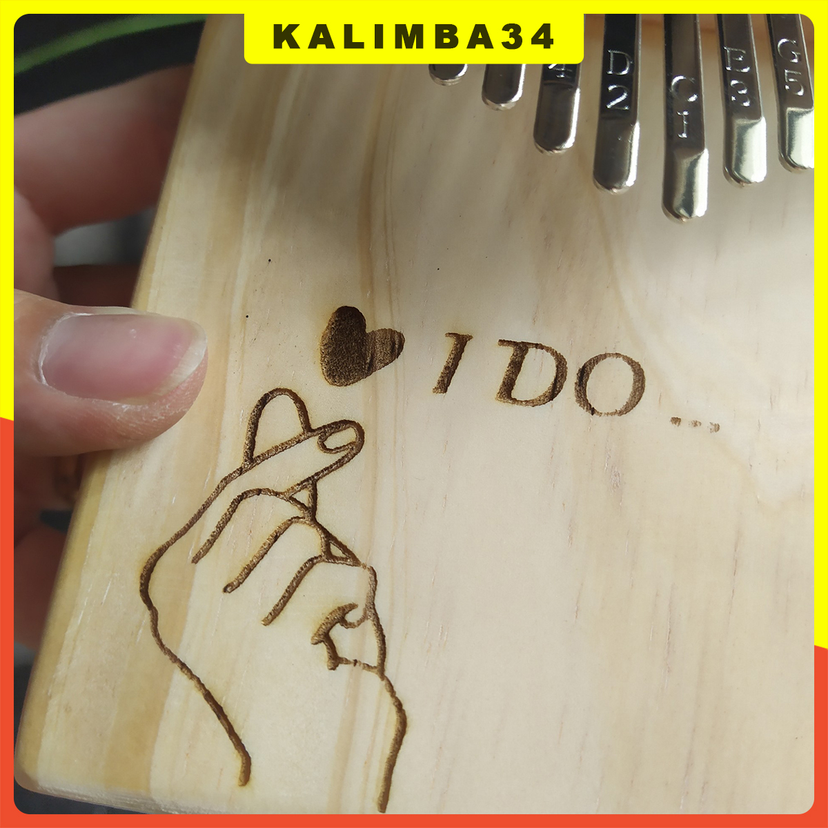 Kalimba 17 keys engraved with I DO monolithic KL34, cheap Kalimba comes with an equalizer hammer - 2