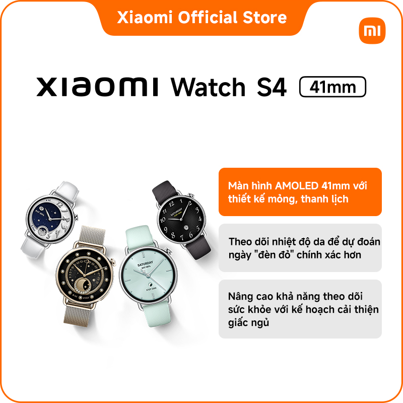   New Xiaomi Watch S4 41mm | Màn hình AMOLED 41mm với thiết kế mỏng thanh lịch | Nâng cao khả năng theo dõi sức khỏe với kế hoạch cải thiện giấc ngủ | Theo dõi nhiệt độ da để dự đoán ngày "đèn đỏ" chính xác hơn 