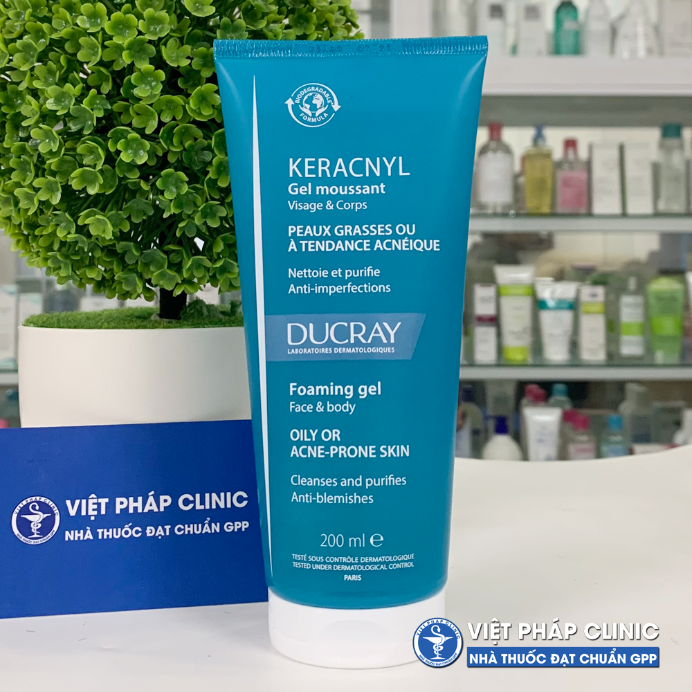 Gel rửa mặt giảm nhờn giảm mụn Ducray Keracnyl Gel 200ml