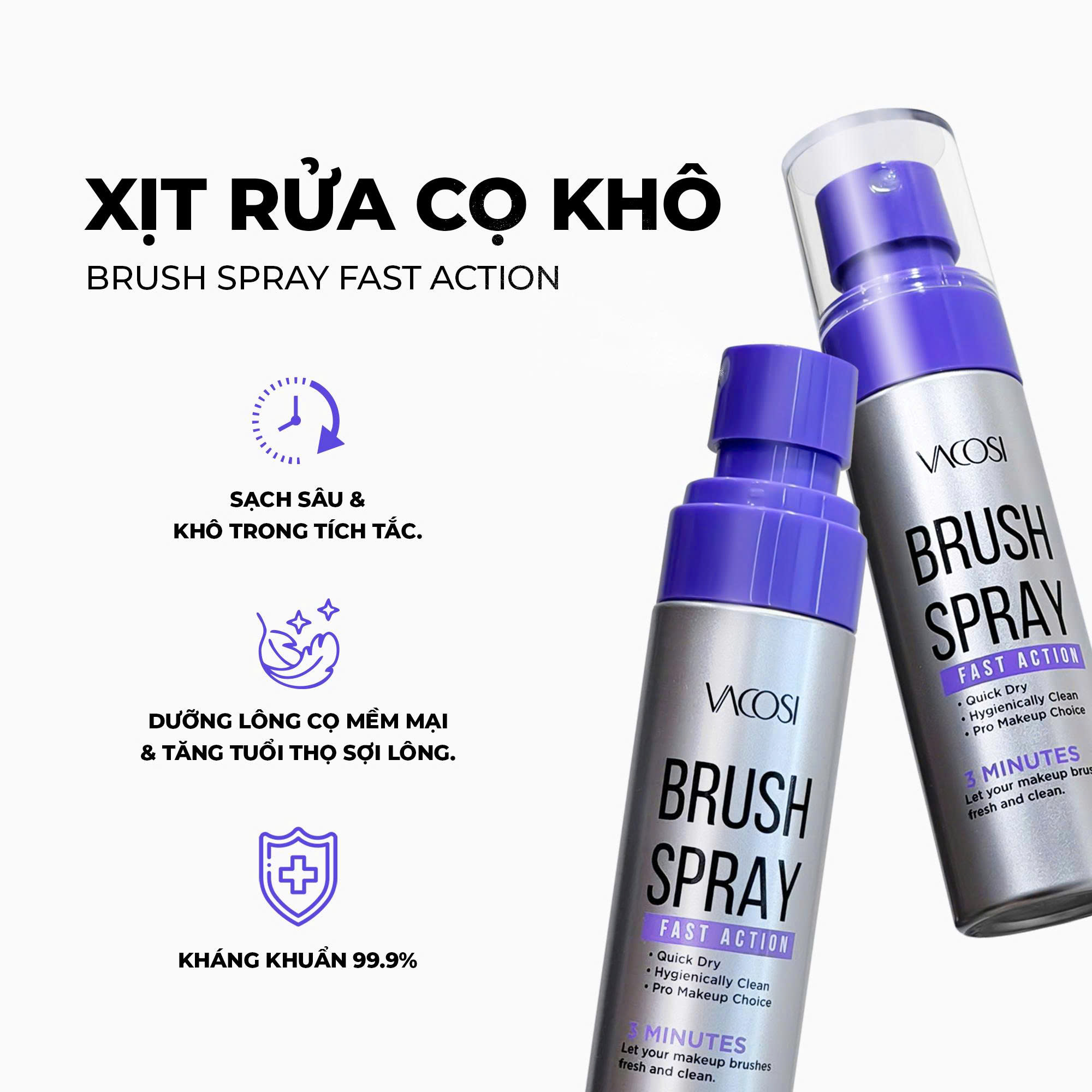 XỊT RỬA CỌ KHÔ VACOSI FAST ACTION 60ML, DUNG DỊCH BAY HƠI NHANH, PHÙ HỢP CHO MAKEUP ARTIST, DƯỠNG LÔNG CỌ, RC05