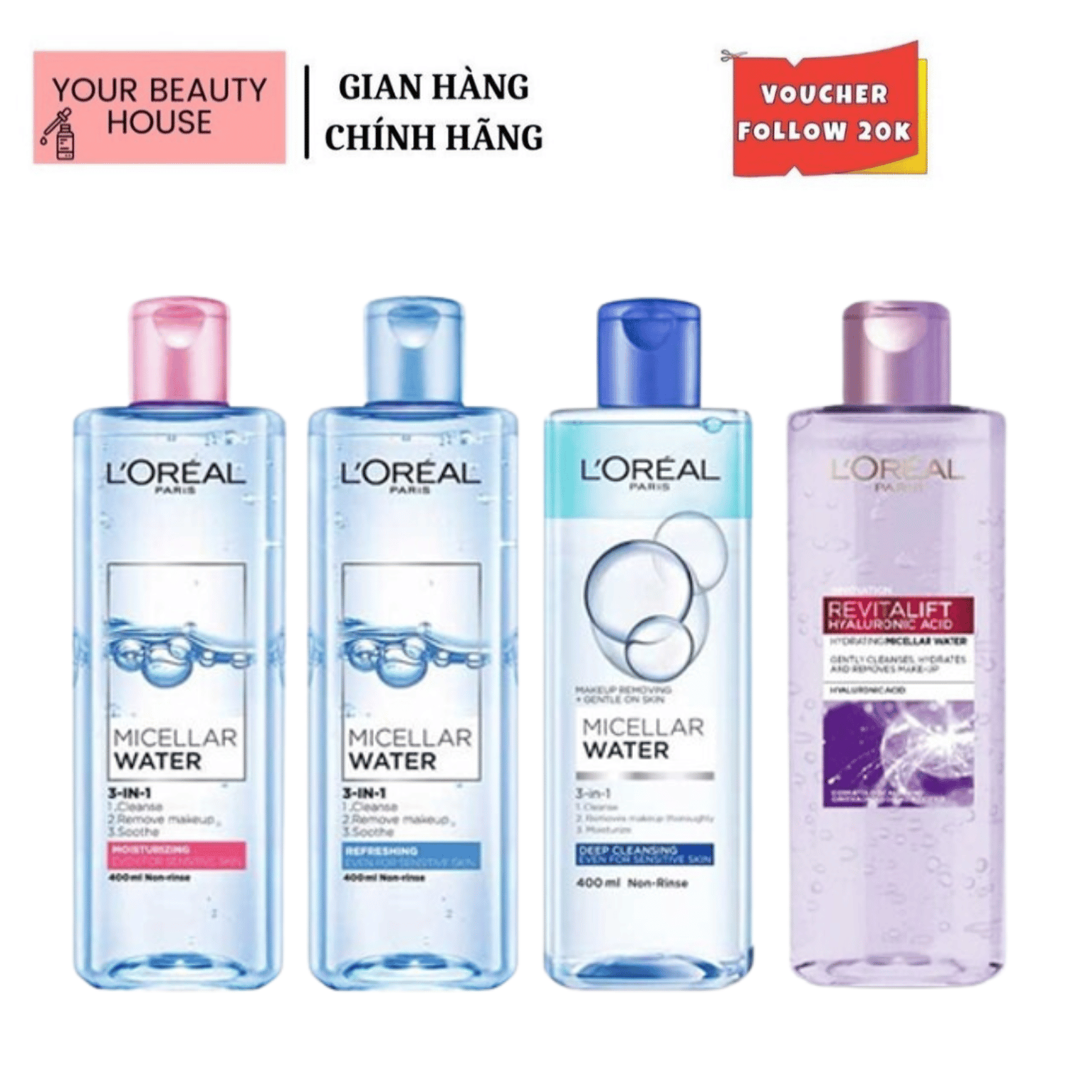 Nước tẩy trang l'orea 3-in-1 micellar water 400ml