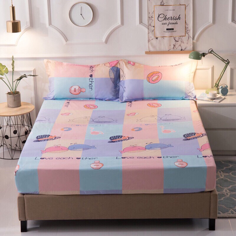 Ga chống thấm cotton rộng 1,6m dài 2m Loại dày, mát - cá heo đội mũ, nhắn tin chọn màu hoặc shop giao màu như ảnh đại diện