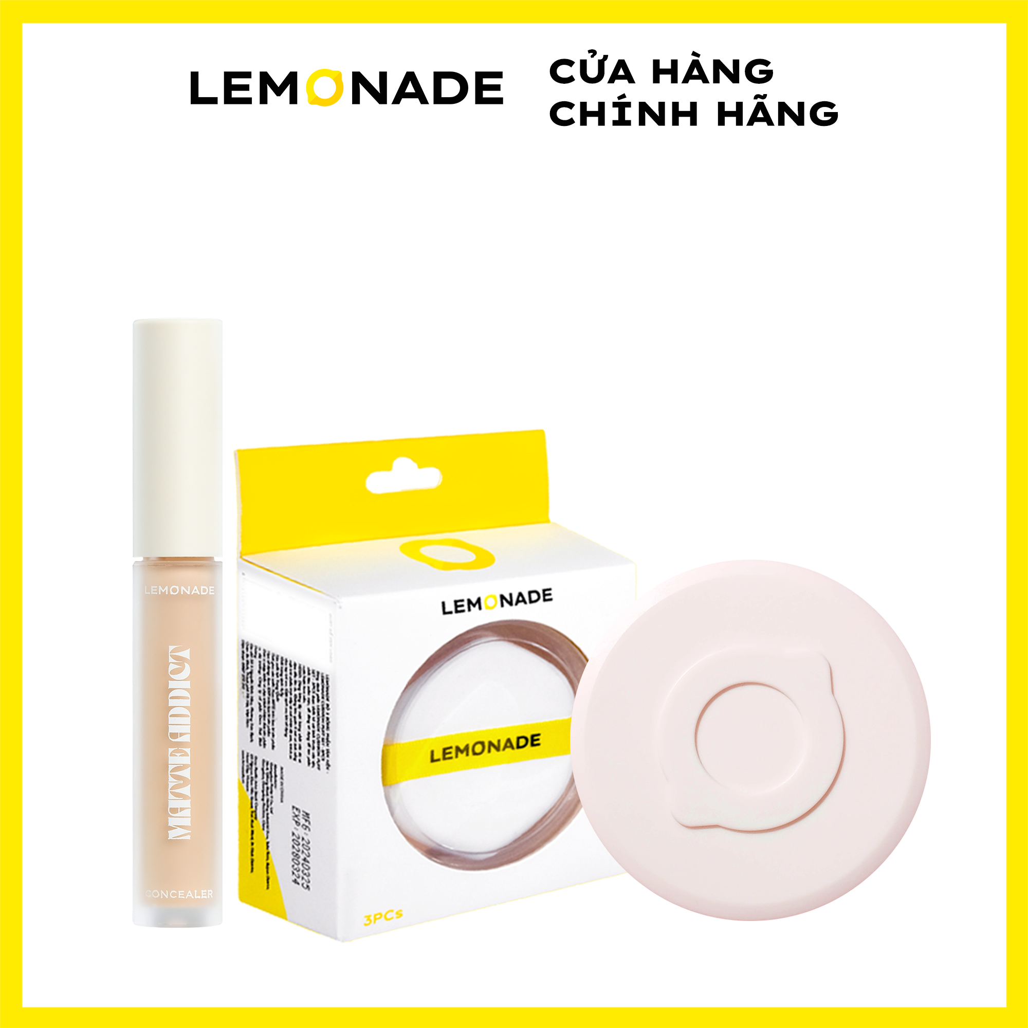 Combo Phấn nước siêu kiềm dầu Lemonade Supermatte Cushion & Kem che khuyết điểm kiềm dầu bền màu Lemonade Matte Addict Concealer & Lemonade Cushion Puff Set 3
