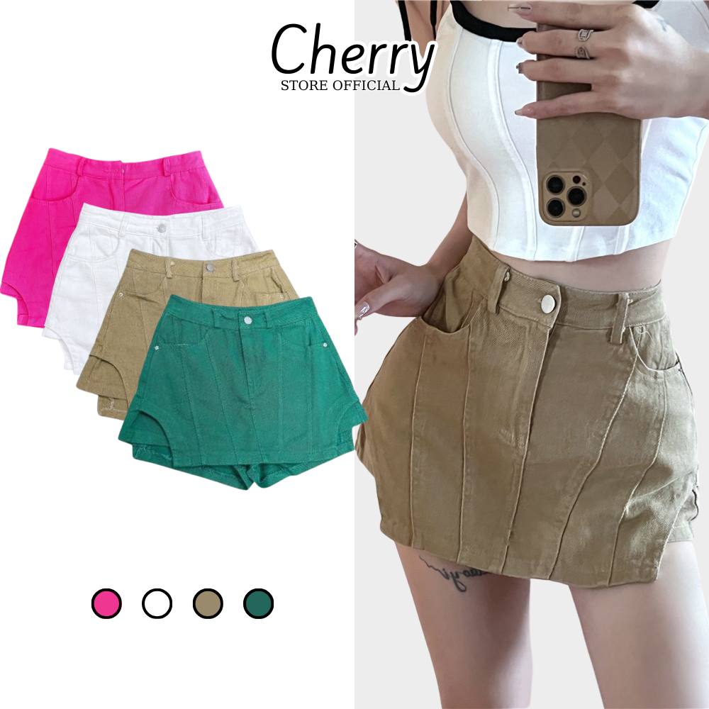 Chân váy ngắn chữ A CHERRY lưng cao có quần trong, Chân váy kaki ngắn đủ màu siêu tôn dáng có lót trong T086