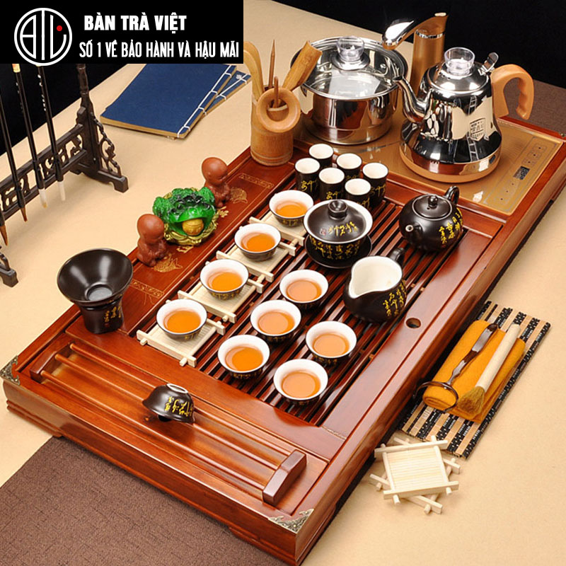 [Hàng có sẵn] Bộ bàn trà điện thông minh, bếp điện pha trà tự động, cốc chén thư pháp tráng men trắng