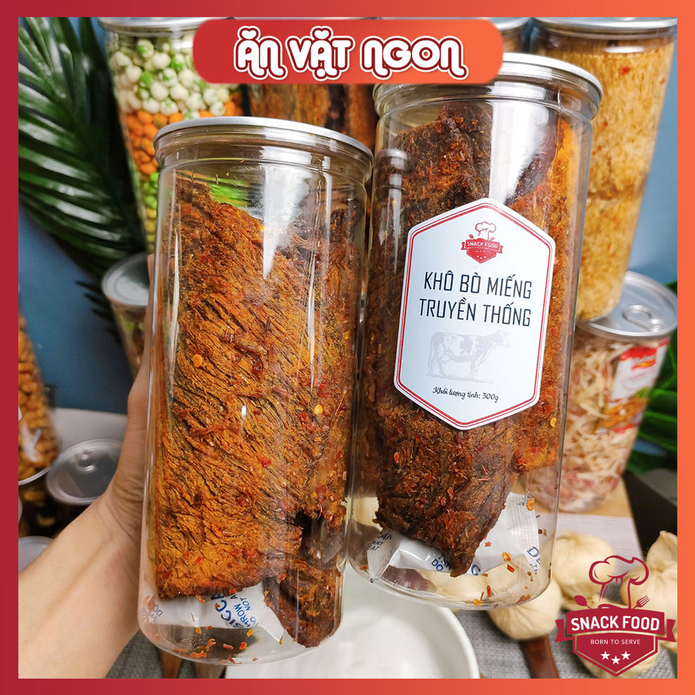Khô bò miếng mềm hồng ngự, bò thật 100%, hủ pet 300gr, snack food