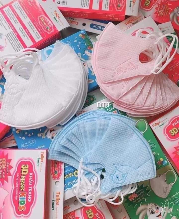 [5 hộp-50 cái] Khẩu trang 3D Mask kids cho bé, 4 lớp kháng khuẩn, Công nghệ Nhật Bản êm tai, dễ chịu cho bé