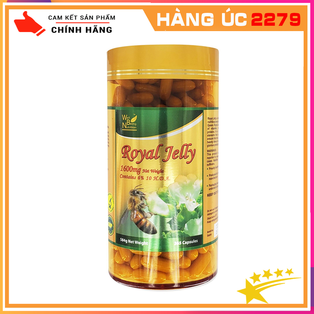 Viên Uống Sữa Ong Chúa Royal Jelly Wellbeing Nutrition 1600mg - Làm Đẹp Da Ngăn Ngừa Nám Và Tàn Nhang Hộp 365 Viên Của Úc - Hàng Úc 2279