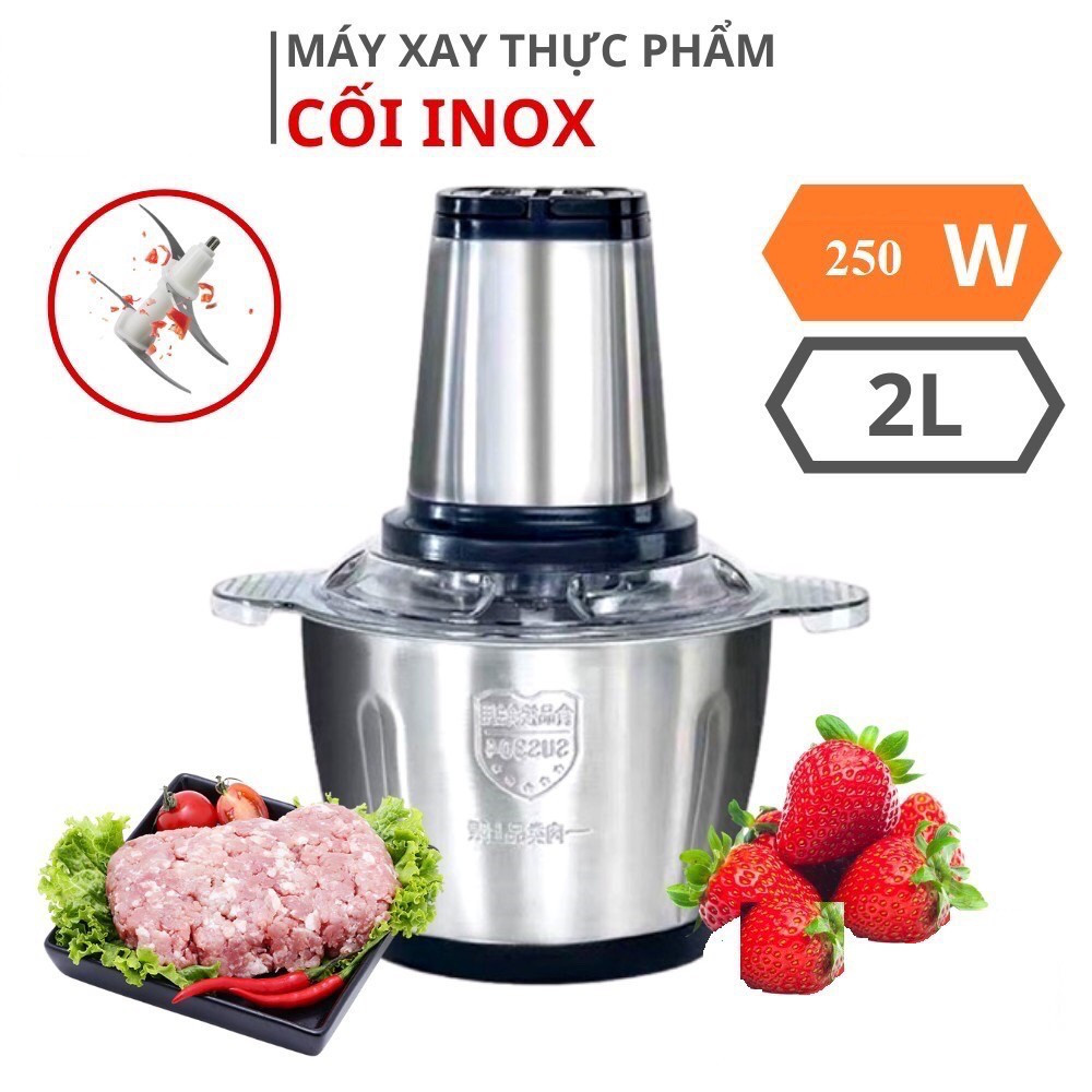 Máy xay thịt inox đa năng cối xay thịt 304, máy xay đa năng dung tích 2l, 4 lưỡi dao bằng thép
