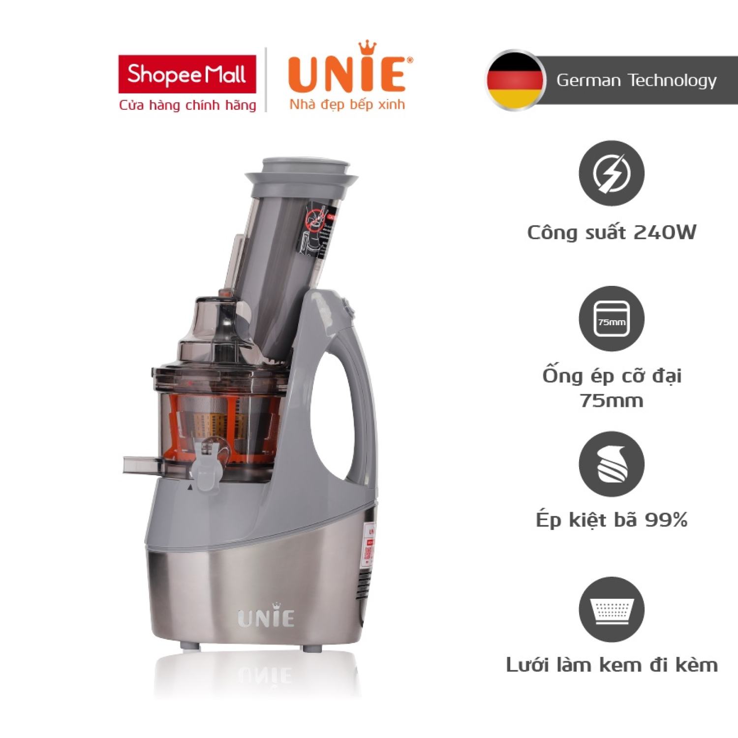 Máy ép chậm, máy ép hoa quả unie ue-580 dung tích 250 ml công suất 240w