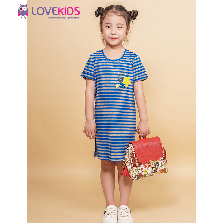 Váy đầm suông kẻ sọc ngang xanh bé gái Best Fried LK0067 - Lovekids
