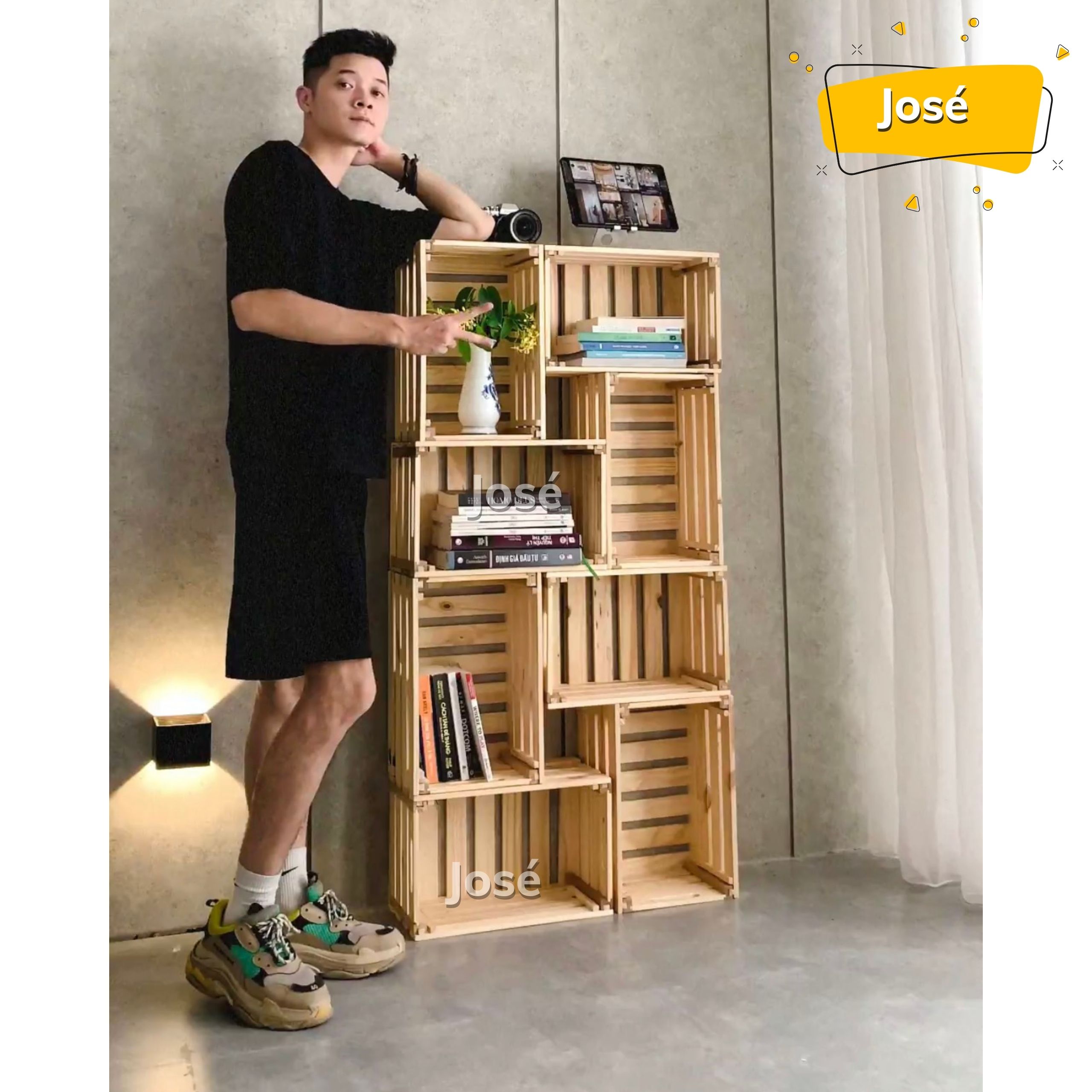 Kệ sách trang trí 8 ngăn, tủ trang trí lắp ráp đa năng bố trí theo hình dạng tùy , kệ pallet từ 8 hộp gỗ đa năng