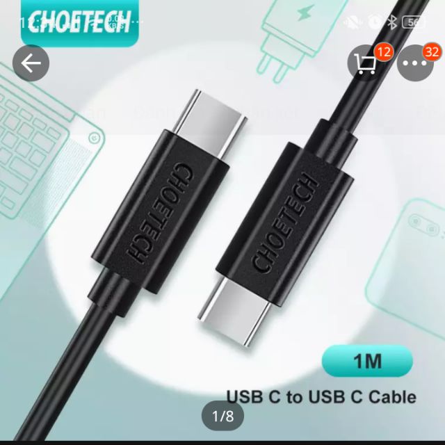 Dây cáp sạc nhanh 60w pd type-c to type-c choetech a3002 gen truyền data tốc độ cao cho smartphone / tablet / macbook / laptop type c - phân phối bởi hotpukien