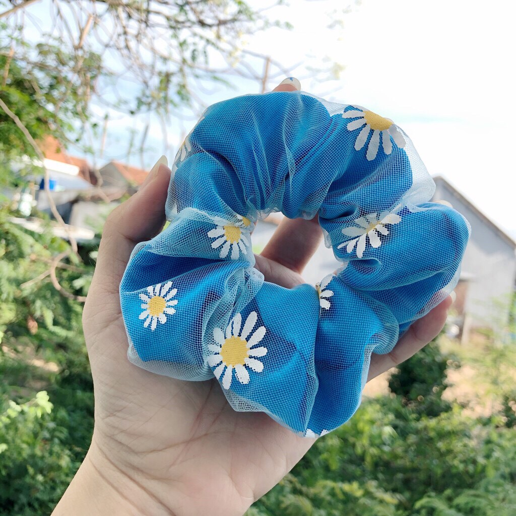 Dây cột tóc vải scrunchies cúc lưới 2 Lớp, đồ buộc tóc crunchies hoa cúc