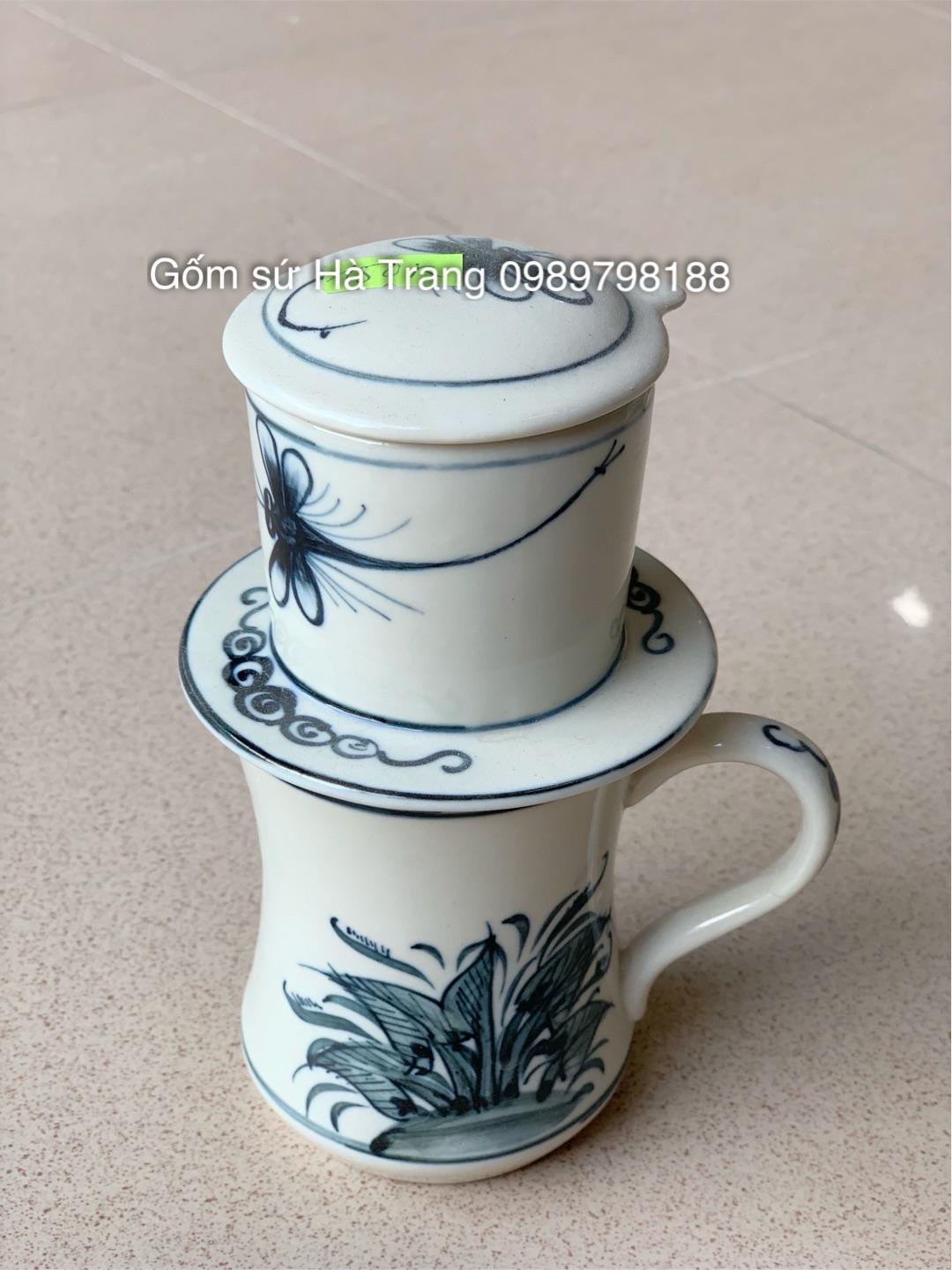Phin cafe gốm sứ Bát Tràng vẽ chuồn khoai