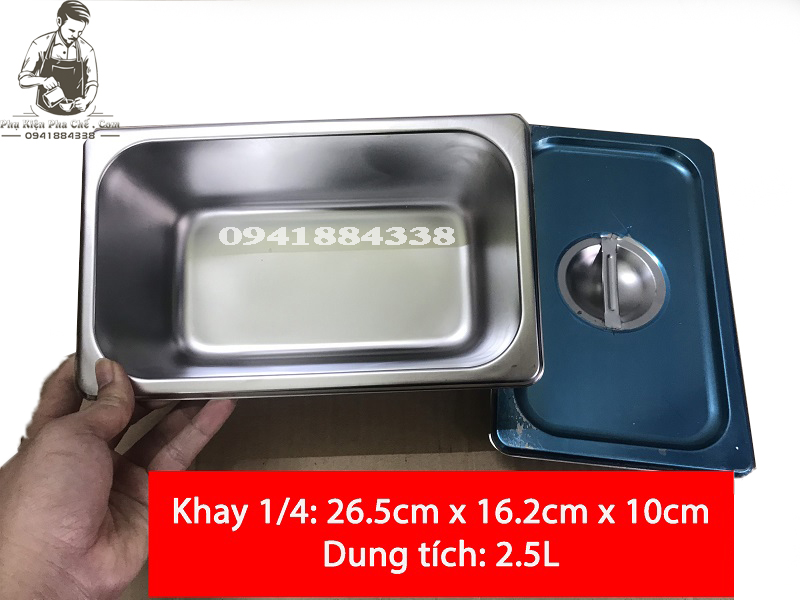 Khay inox đựng topping 1/4, khay đựng thạch