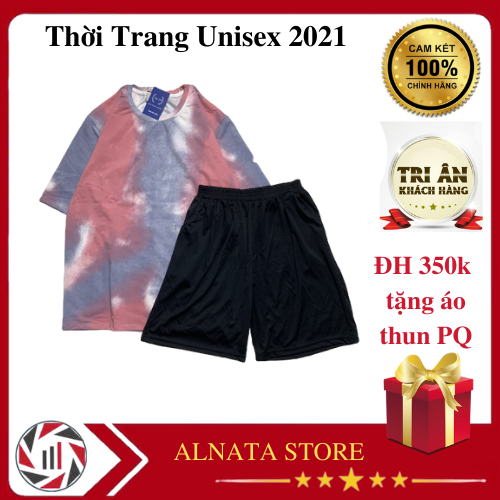 [Quà tặng +freeship alnata]–Mẫu Loang xám hồng  - Alnata Store Set Cartoon Freesize Thun Cotton Nam Nữ size 40-70kg Set đồ mặc nhà bộ ngủ quần short