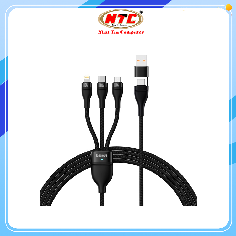 Cáp sạc nhanh baseus usb và typec ra 3 đầu microusb / typec / lightning series ⅱ 100w dài 1.5m - nhất tín computer