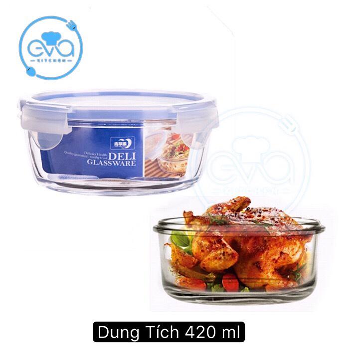 Hộp Thủy Tinh Tròn Đựng Thực phẩm 420 ML Food Storage Glass Contaier