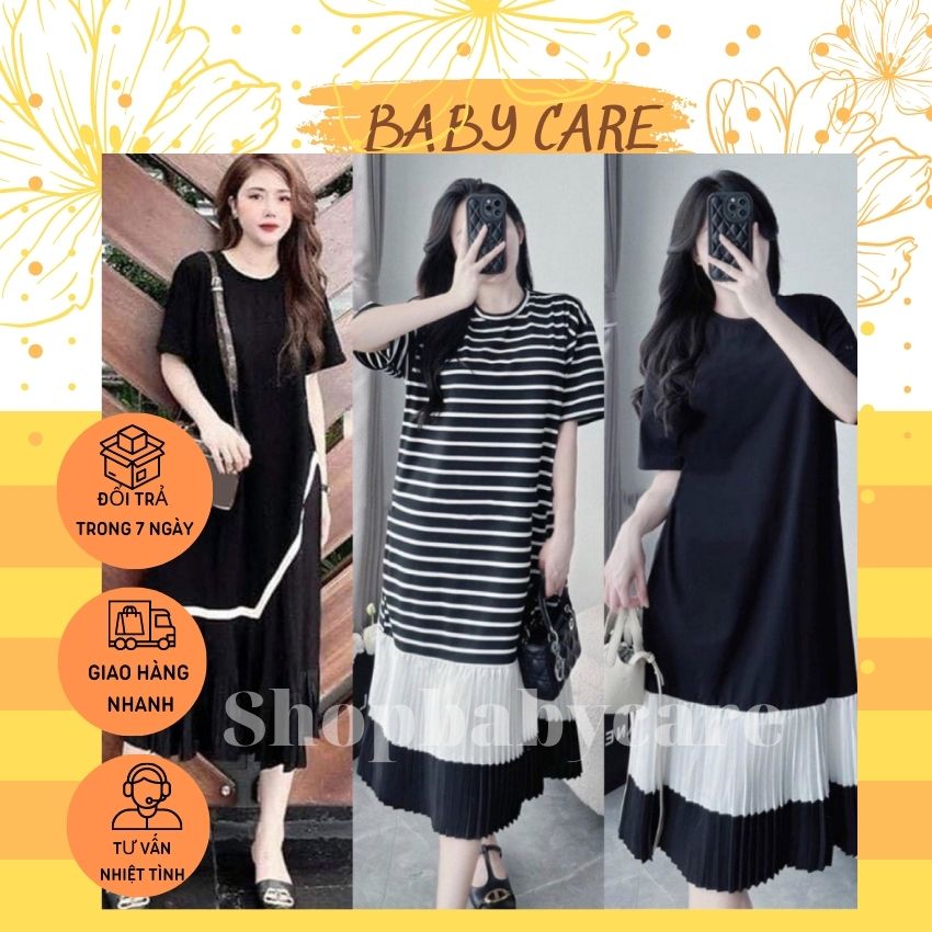 [ĐẦM ĐẸP M62]VÁY BẦU COTTON CÔNG SỞ ĐEN VIỀN TRẮNG-ĐẦM BẦU MÙA HÈ XINH CHO MẸ BẦU FRSZ 45-90KI
