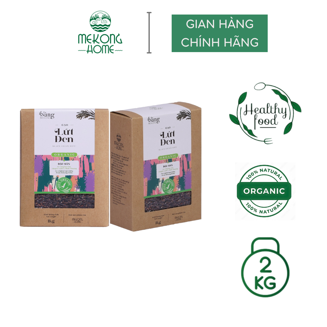 Combo 2kg - gạo hữu cơ - gạo lứt đen - gạo lứt giảm cân - mekong home - 100% organic