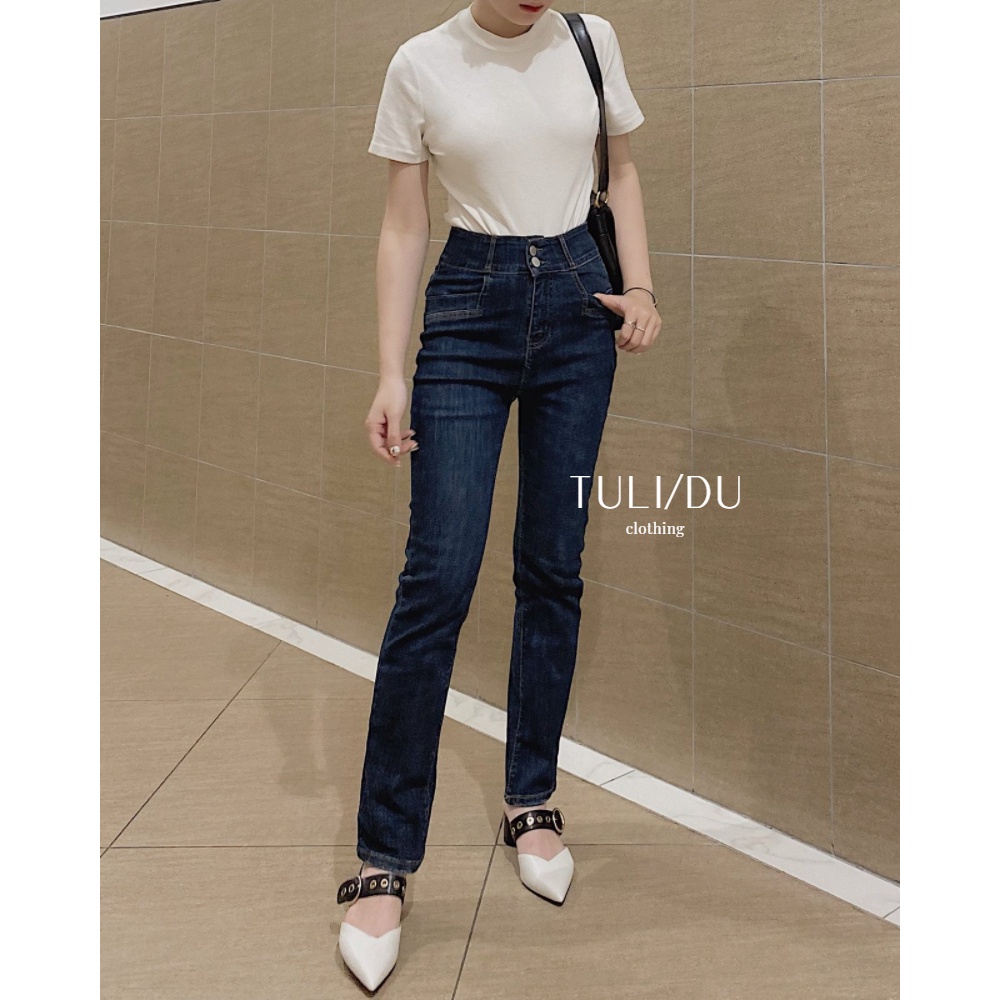 Quần jean nữ dáng suông lưng cao 2 cúc - quần bò nữ cạp cao - có big size