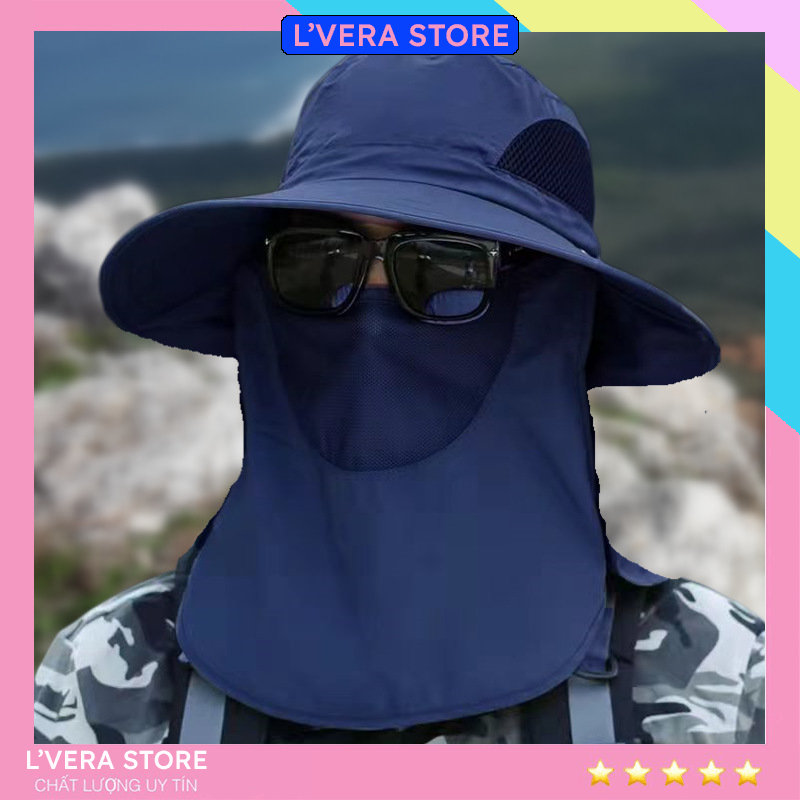 Sun protection wide brim sun hat with face mask breathable Men mask - 2