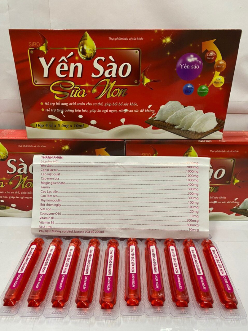 Yến Sào Sữa Non (Đỏ) - Hỗ trợ bổ sung Acid Amin cho cơ thể -  giúp bồi bổ sức khỏe Hộp 20 ống x 10ml