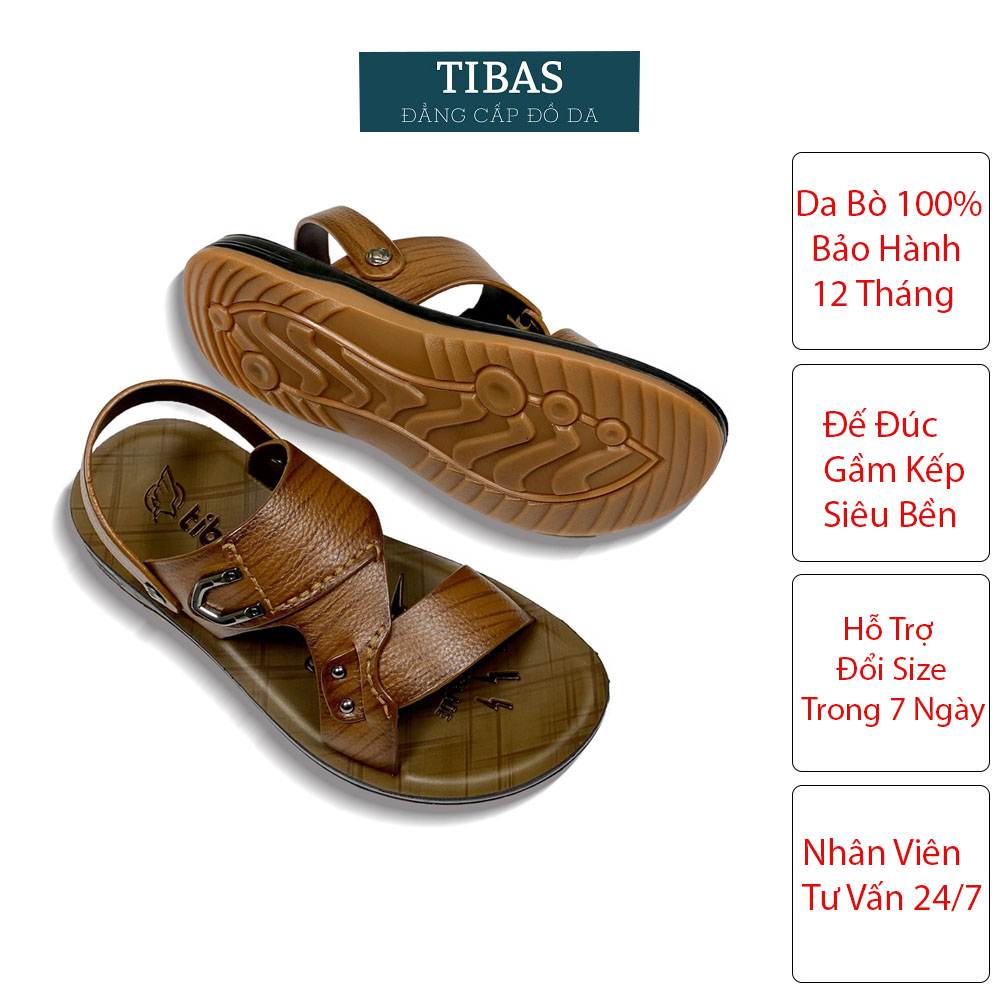 Dép da nam cao cấp tibas dép đúc đế kếp da bò bảo hành 12 tháng- 8924