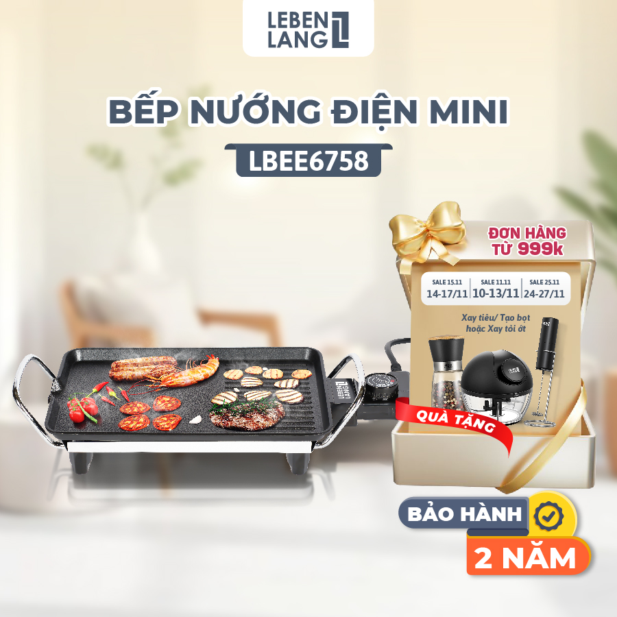  Bếp nướng điện không khói mini Lebenlang của Đức công suất 700W hàng chính hãng bảo hành 2 năm LBEE6758 