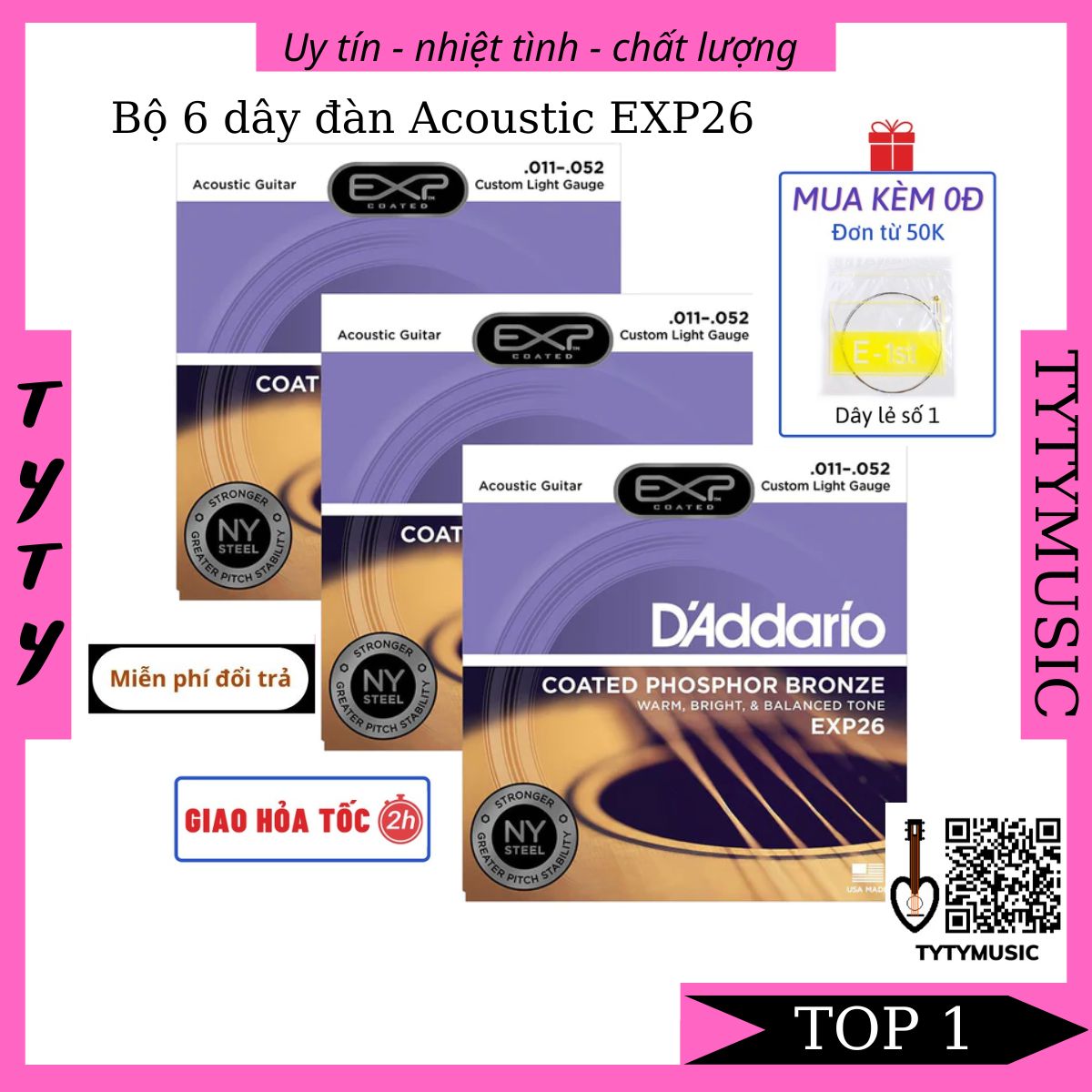 Dây đàn guitar ACOUSTIC D Addario EXP26 TYTYmusic