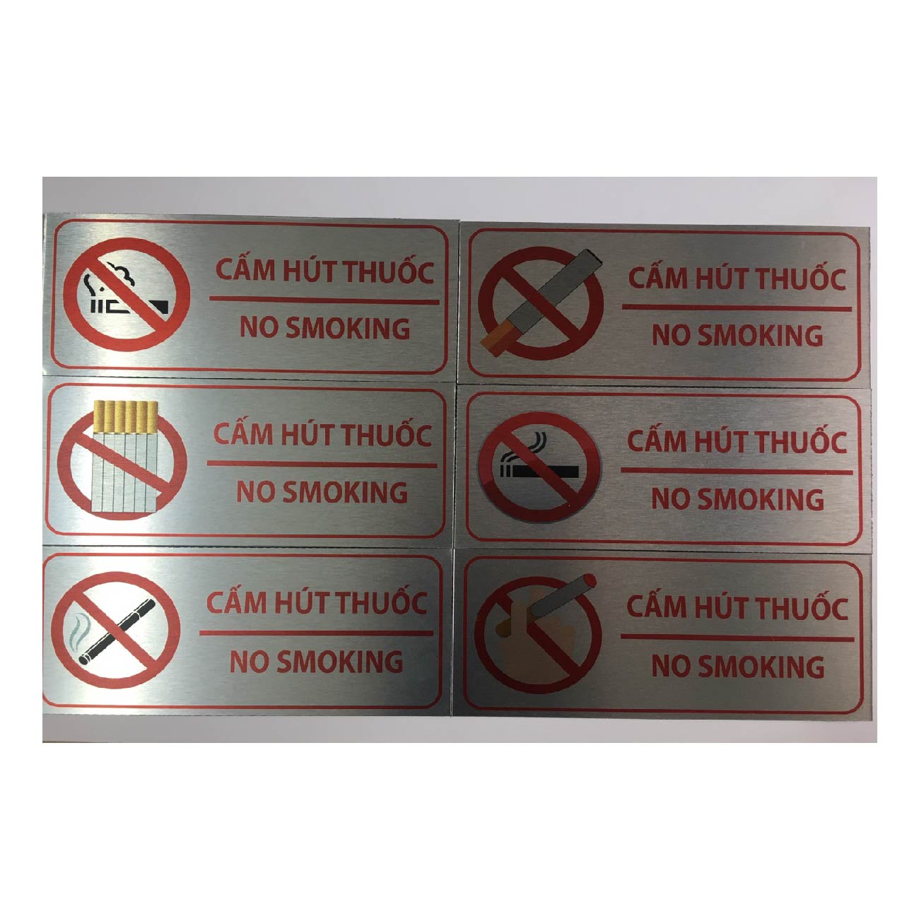 Bảng No smoking, alu inox , biển báo, biển No Smoking, phụ kiện dán tường, bảng cấm hút thuốc