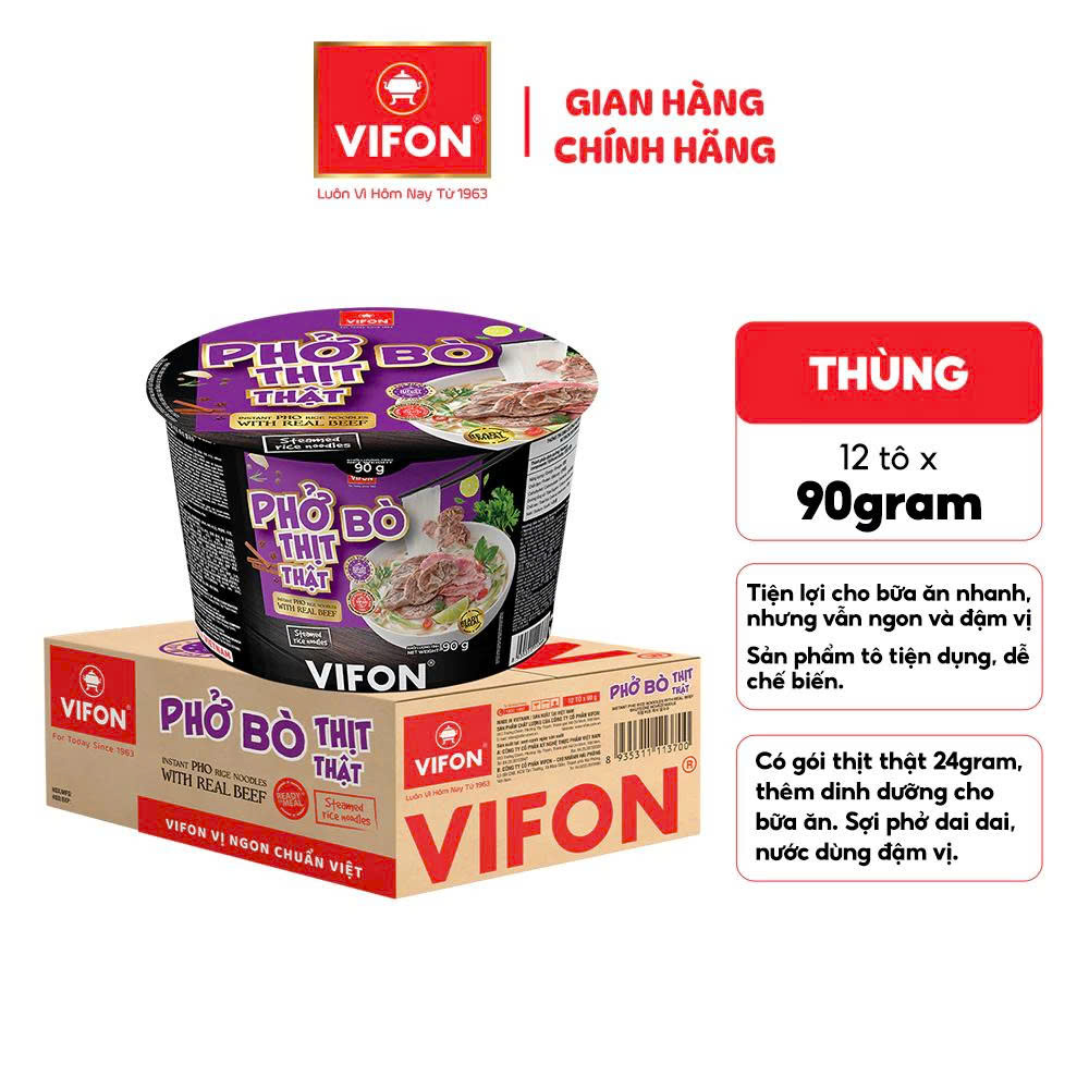 Phở Bò Thịt Thật VIFON 90g/ Tô