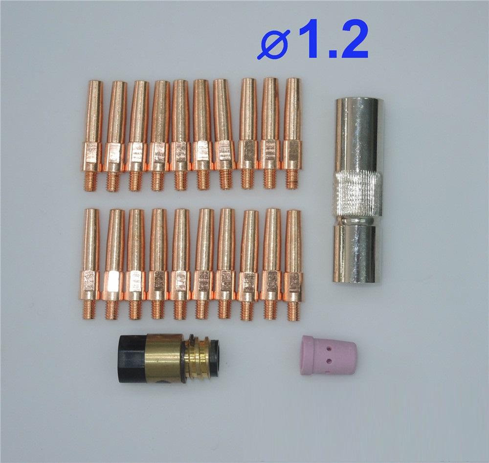 [HCM]Combo 23 phụ tùng hàn mig 350A- gồm 20 béc hàn 45L 1 chụp khí 1 sứ 1 cách điện